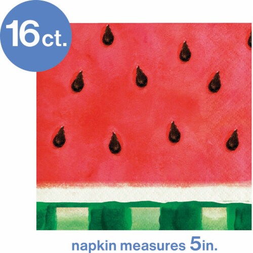 Party Creations Summer Outdoor Cocktail Napkins - Watermelon Stripes Perspective: top