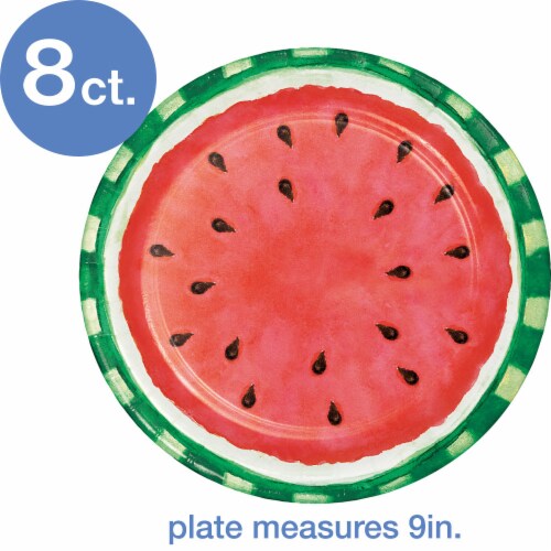 Party Creations Summer Outdoor Dinner Plates - Watermelon Stripes Perspective: top