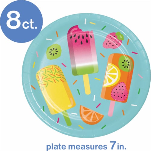 Party Creations Summer Outdoor Paper Dessert Plates - Popsicle Fun Perspective: top