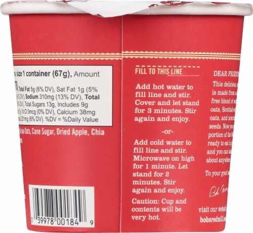 Bob's Red Mill Gluten Free Apple Cinnamon Oatmeal Cup Perspective: top