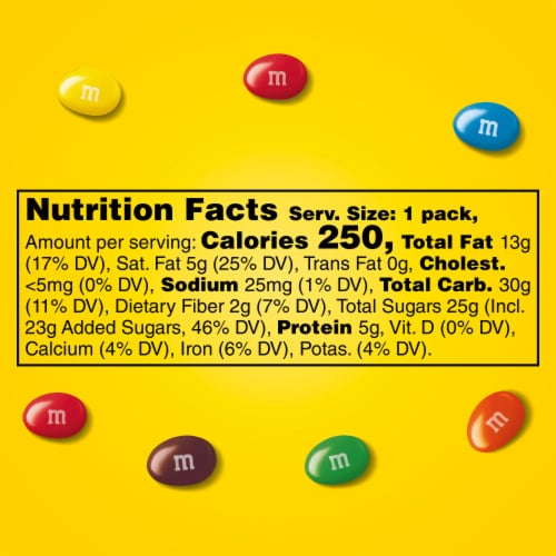M&M'S Peanut Milk Chocolate Candies Full Size Candy Bag Perspective: top