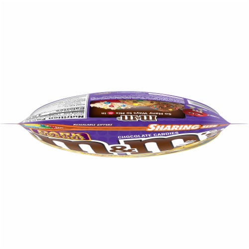 M&M's® Dark Chocolate Peanut Candies Sharing Size Bag Perspective: top