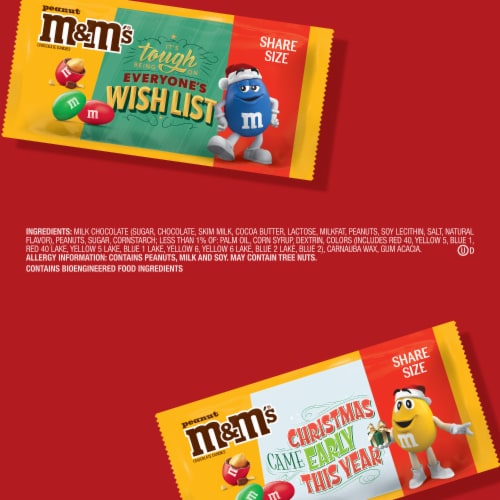 M&M'S Peanut Chocolate Christmas Candy Share Size Pack Perspective: top