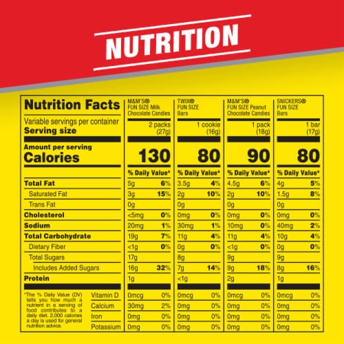 M&M'S & Snickers & Twix Fun Size Variety Pack Chocolate Candy Bars Assortment Bag Perspective: top