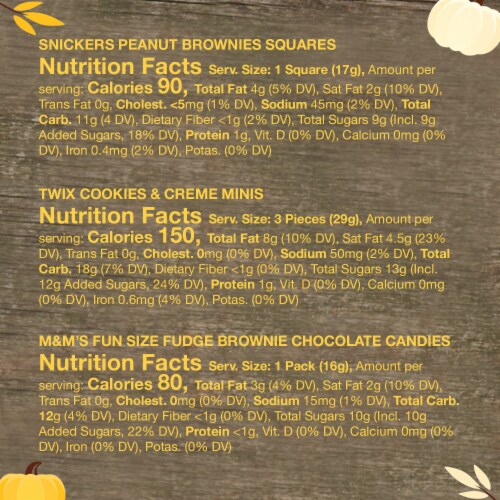 M&M'S Fudge Brownie & Snickers Peanut Brownie & Twix Cookies & Creme Bulk Halloween Candy Perspective: top