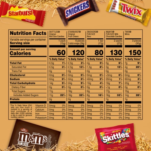 M&M'S Milk Chocolate Skittles Snickers Starburst & Twix Halloween Candy Assortment Perspective: top