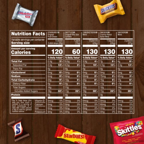 Snickers Skittles Starburst & 3 Musketeers Assorted Bulk Halloween Candy Variety Pack Perspective: top