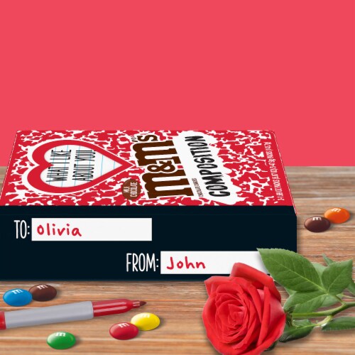 M&M's Valentine's Day Composition Book Boxed Milk Chocolate Candies Perspective: top