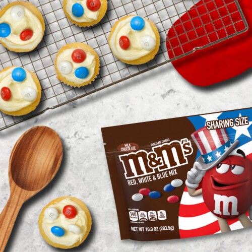 M&M'S Milk Chocolate Red White & Blue Summer Candy Sharing Size Bag Perspective: top