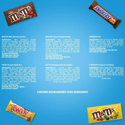 M&M’S, Skittles, Snickers, Twix & Starburst Candy Bulk Variety Pack, 52 Count Perspective: top
