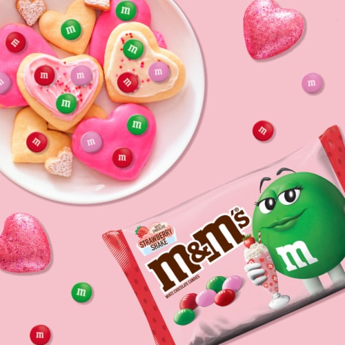 M&M'S White Chocolate Strawberry Shake Valentines Day Candy Bag Perspective: top