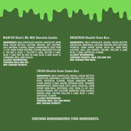 M&M'S & Snickers & Twix Ghoulish Green Chocolate Halloween Candy Variety Pack Perspective: top