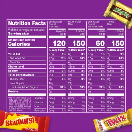 Twix Milky Way STARBURST & SKITTLES Candy Variety Pack Party Size Bulk Bag Perspective: top