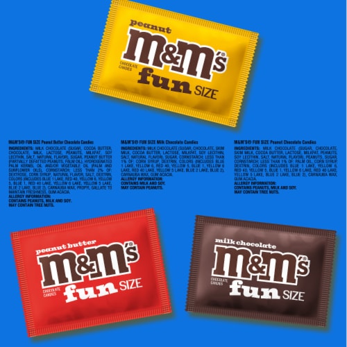 M&M'S Milk Chocolate Peanut & Peanut Butter Fun Size Variety Pack Party Size Candy Bulk Bag Perspective: top