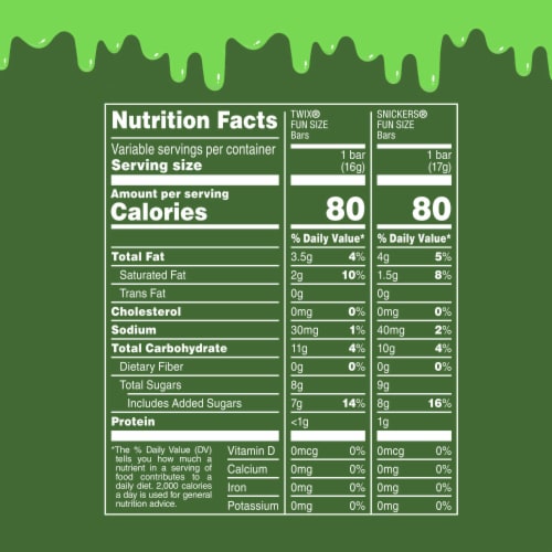 Snickers & Twix Ghoulish Green Milk Chocolate Halloween Candy Variety Bag Perspective: top