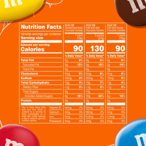 M&M'S Milk Chocolate Peanut & Peanut Butter Fun Size Halloween Candy Variety Pack Bag Perspective: top