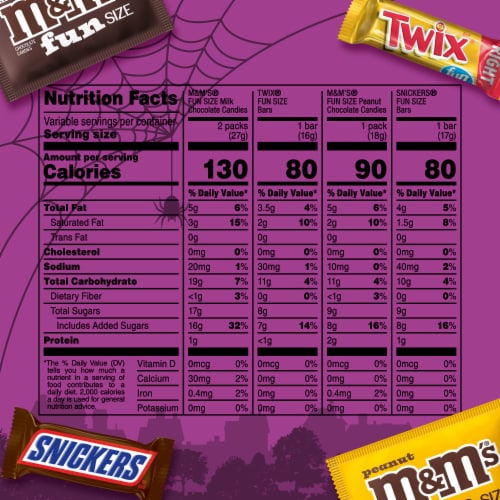 M&M'S Snickers & Twix Milk Chocolate Halloween Candy Bulk Bag Perspective: top