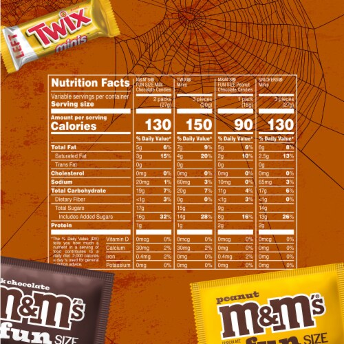 M&M'S Milk Chocolate M&M'S Peanut Snickers & Twix Halloween Candy Variety Pack Bulk Bag Perspective: top