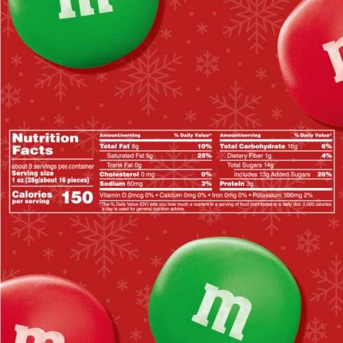 M&M'S Peanut Butter Milk Chocolate Red and Green Christmas Candy Bag Perspective: top