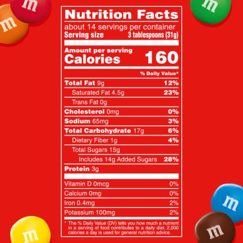 M&M'S Minis Peanut Butter Milk Chocolate Summer Candy Family Size Bag Perspective: top
