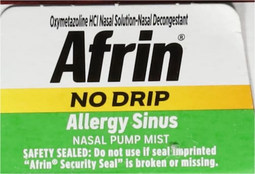 Afrin Congestion Relief NoDrip Pump Mist Oxymetazoline HCl Perspective: top
