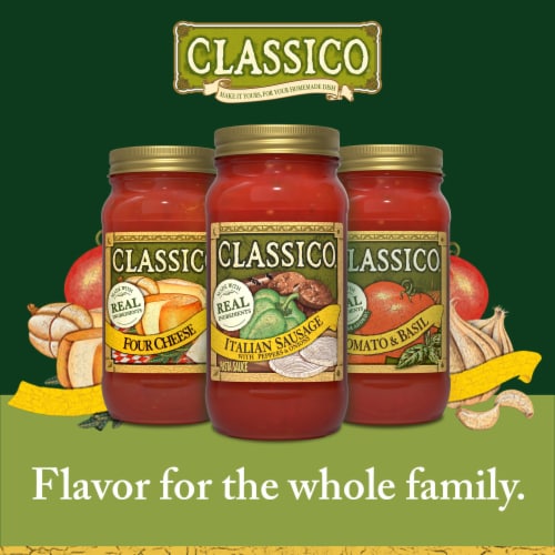Classico Italian Sausage Spaghetti Pasta Sauce with Peppers & Onions Perspective: top