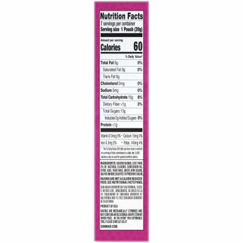 Sun-Maid® Fruity Raisin Snacks Sour Mixed Berry 7-Ct Box/.7oz Pouches Perspective: top