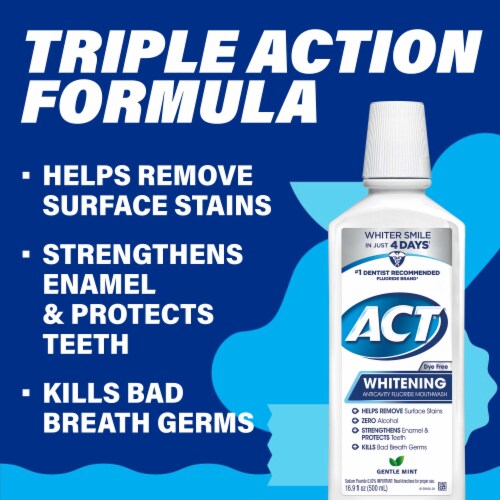 ACT Whitening Anticavity Gentle Mint Alcohol Free and Dye Free Fluoride Mouthwash Perspective: top