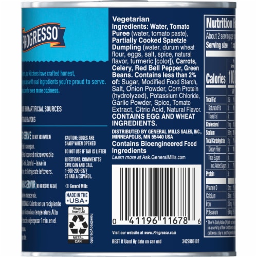 Progresso Traditional Zesty Tomato Dumpling with Vegetables Soup Perspective: top