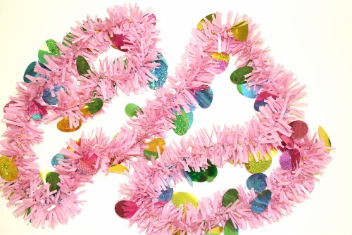Holiday Home Holographic Eggs Pink Tinsel Garland Perspective: top