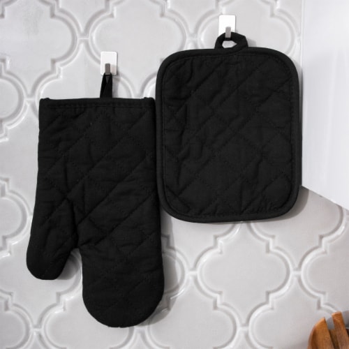 Cosy House Collection 4-Piece Oven Mitt & Pot Holder Set - Black