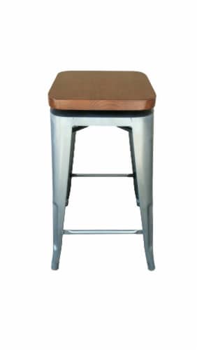 Metal and Wood Swivel Stool - Silver/Brown Perspective: top