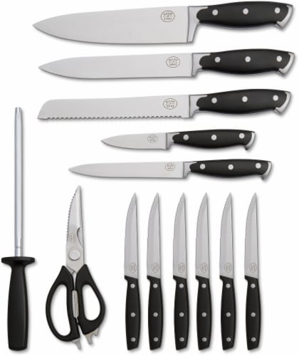 Black & Brown Kitchen Knife Set with Block Stainless Steel Blades