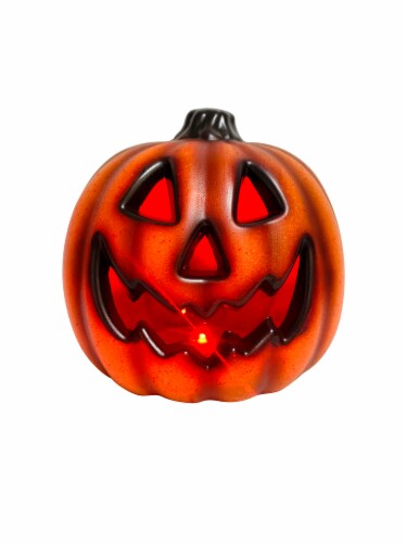 Holiday Home Light Up Gothic Burnt Jack-O-Lantern Decoration - Orange/Black Perspective: top