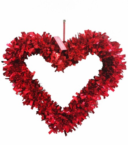 Holiday Home Tinsel Heart Wreath - Red/Pink Perspective: top