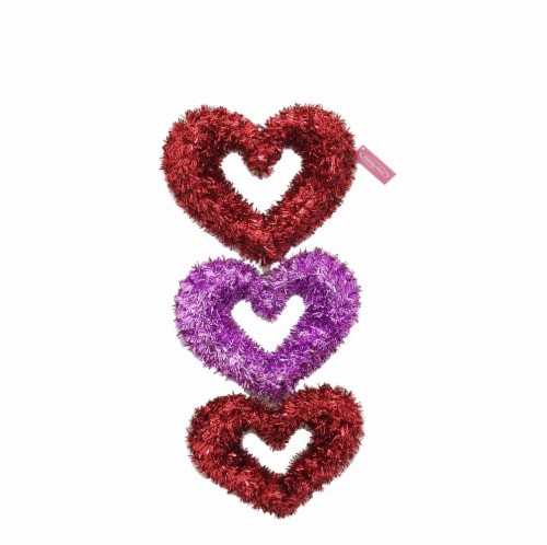 Holiday Home Tinsel Triple Heart - Red/Pink Perspective: top