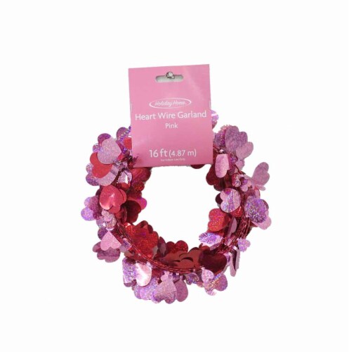 Holiday Home Wire Heart Garland - Red / Pink Perspective: top