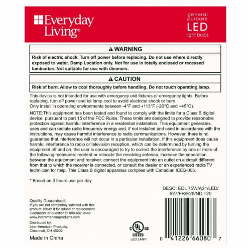 Everyday Living® 12.2-Watt (75-Watt) A19 LED Light Bulb - Soft White (2700K) Perspective: top