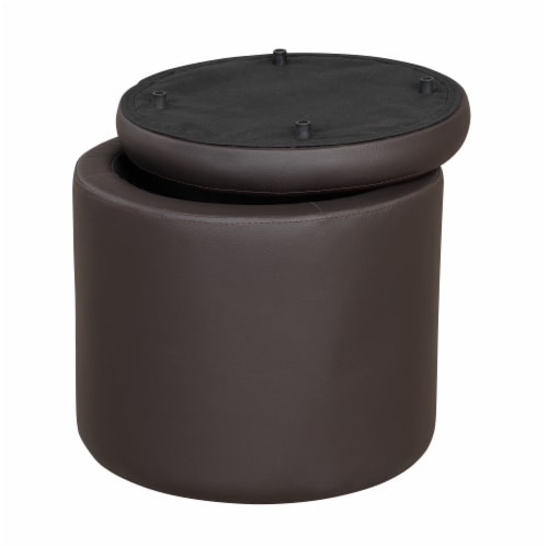HD Designs Round Brown Storage Ottoman Perspective: top