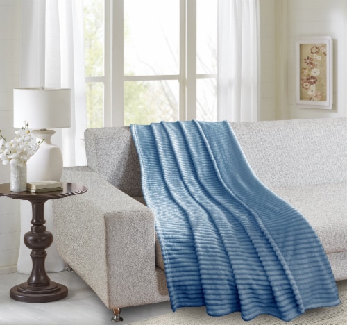 Everyday Living® Ribbed Microplush 50x60 Throw - Blue Perspective: top