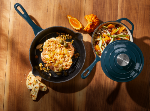 Dash of That 2QT Saucepan w/ Lid and 10" Fry Pan - Blue Perspective: top
