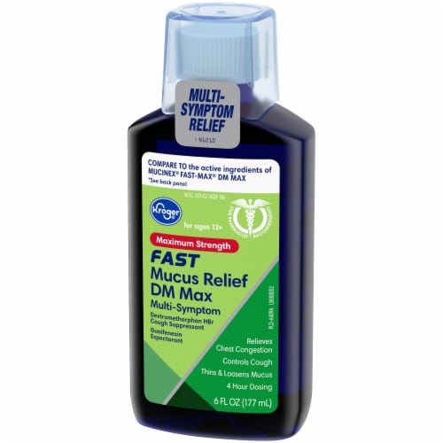 Kroger® Maximum Strength Fast Mucus Relief DM Max Cough Suppressant Liquid Medicine Perspective: top