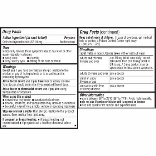 Kroger® Allergy Dissolve Tablets Cetirizine HCl Orange Flavored Perspective: top