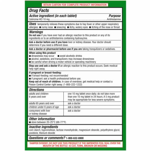 Kroger® Allergy Tablets Cetirizine HCl BIG DEAL! Perspective: top