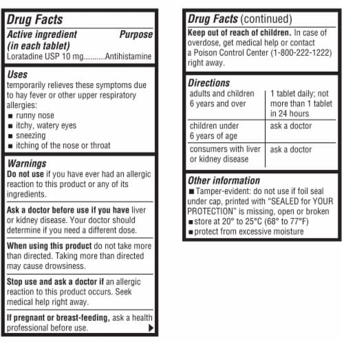 Kroger® Allergy Relief Non-Drowsy Tablets Loratadine Perspective: top