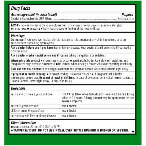 Kroger® Allergy Tablets Cetirizine HCl Perspective: top