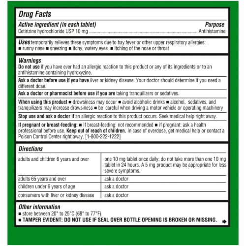 Kroger® Allergy Tablets Cetirizine HCl Perspective: top