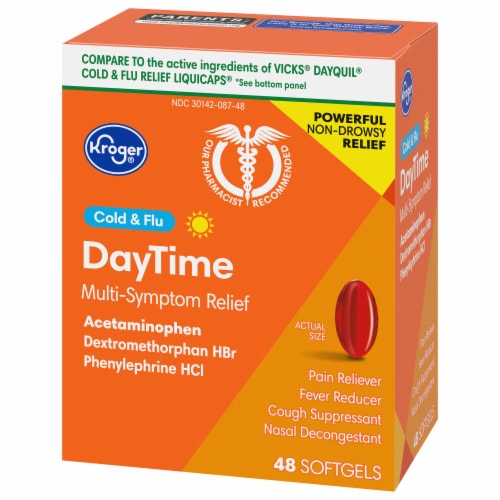 Kroger® Multi-Symptom Cold and Flu DayTime Cold Medicine Softgels Perspective: top