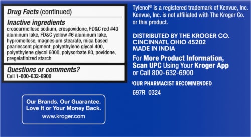 Kroger® Pain Reliever and Fever Reducer Acetaminophen Extra Strength Caplets Perspective: top