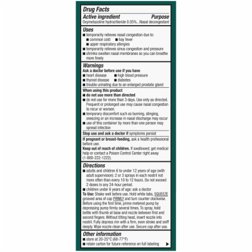 Kroger® Oxymetazoline HCl Severe Congestion Nasal Spray with Menthol Perspective: top
